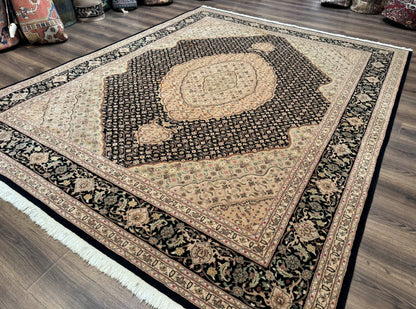 Sino Persian Rug 8x10, Herati Mahi Pattern, Fine 170 KPSI, Black, Wool and Silk Highlights - Nuvé