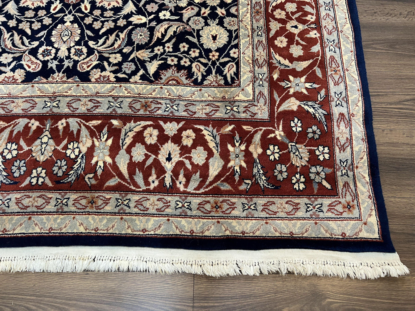 Indo Sarouk Rug 6x9, Vintage Indian Persian Rug, Wool Oriental Carpet, Navy Blue Red Allover Floral Rug, Traditional Very Fine Rug, Area Rug - Nuvé