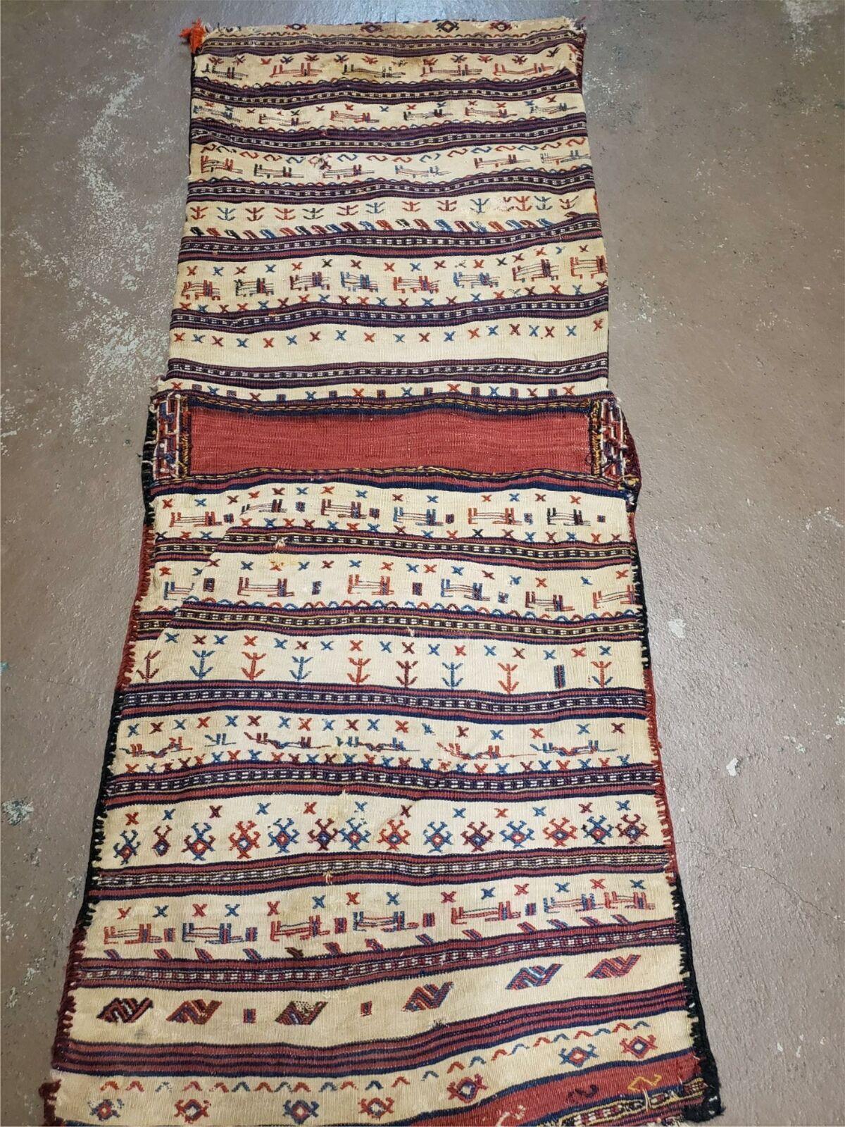 26" X 56" Antique Handmade Authentic Tribal Wool Rug Double Bag Tobreh - Nuvé