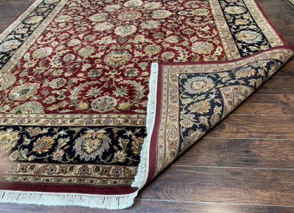 Indian Agra Rug 10x14, Traditional Oriental Carpet, Room Sized Wool Area Rug, Floral, Maroon - Nuvé