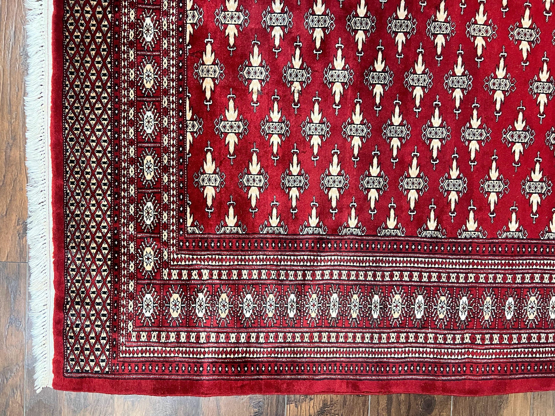 Pakistani Turkoman Bokhara Rug 6x9, Fine Wool Vintage Hand Knotted Handmade Yamud Oriental Carpet 6 x 9, Red Turkoman Rug, Tribal Rug - Nuvé