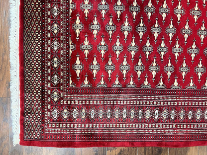 Pakistani Turkoman Bokhara Rug 6x9, Fine Wool Vintage Hand Knotted Handmade Yamud Oriental Carpet 6 x 9, Red Turkoman Rug, Tribal Rug - Nuvé