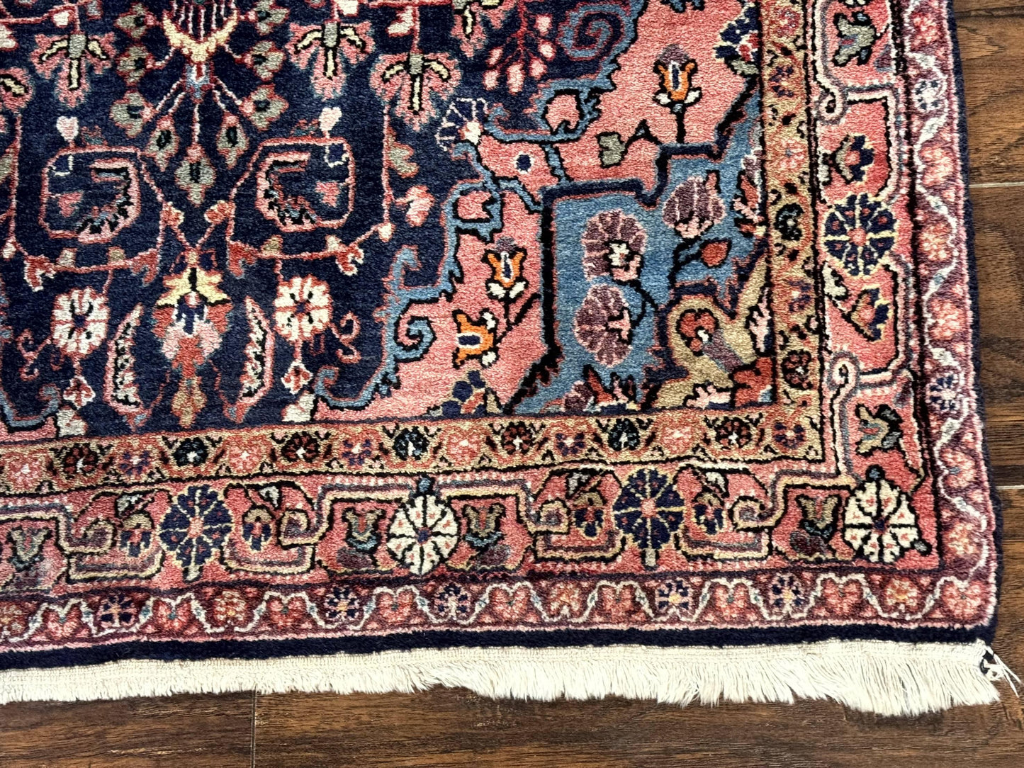 Persian Rug 3x5, Jozan Sarouk Rug, Navy Blue and Coral, Medallion Rug, Semi Antique - Nuvé