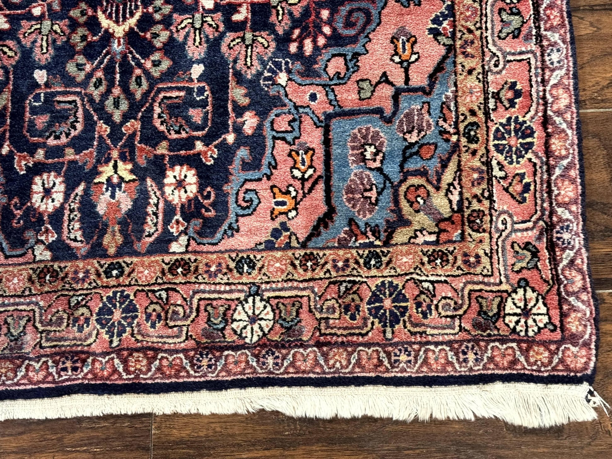 Persian Rug 3x5, Jozan Sarouk Rug, Navy Blue and Coral, Medallion Rug, Semi Antique - Nuvé