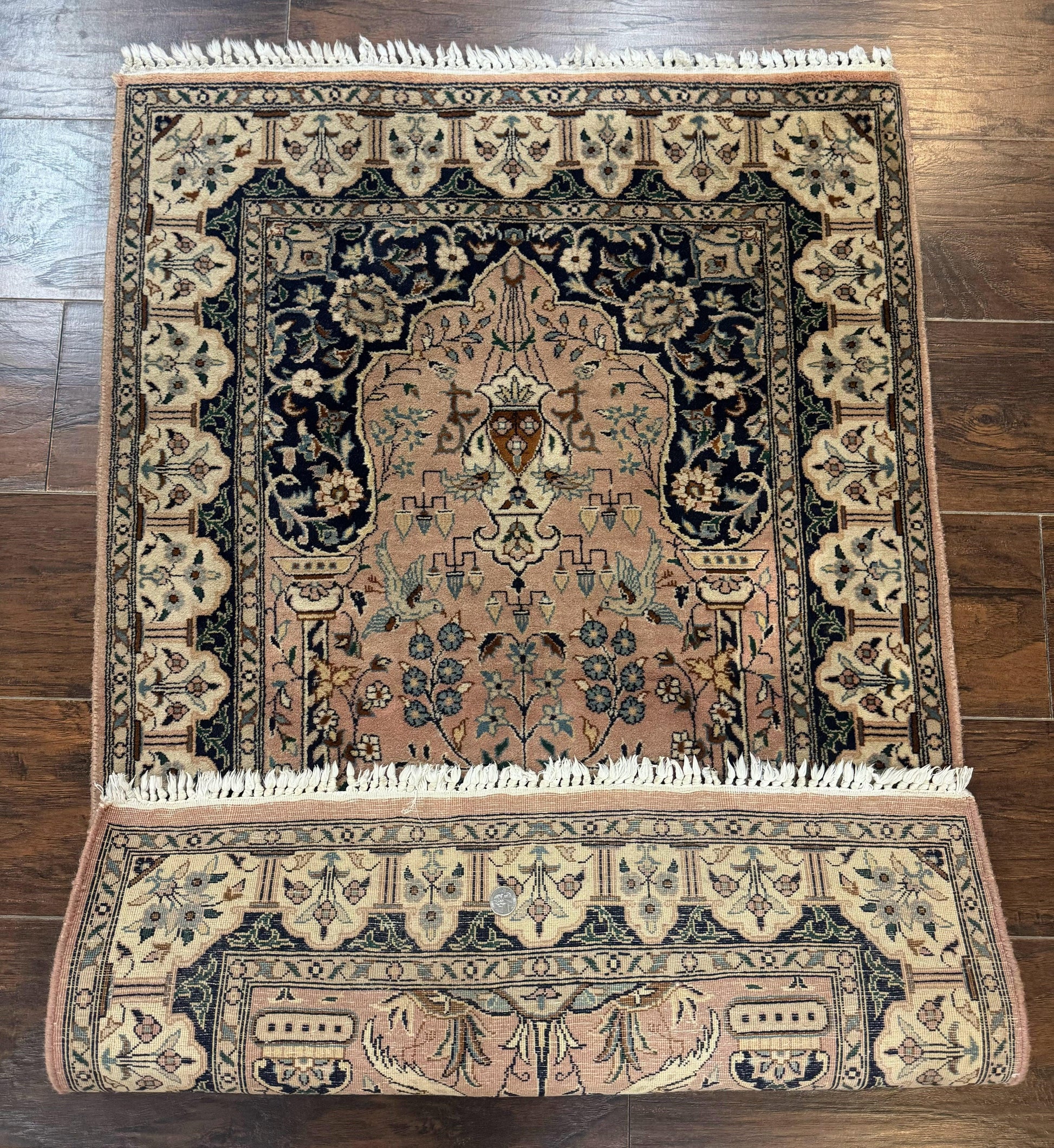 Small Tree of Life Prayer Rug, Pak Persian Rug 2.7 x 4, , Birds, Lantern, Handmade Vintage Fine 260 KPSI - Nuvé
