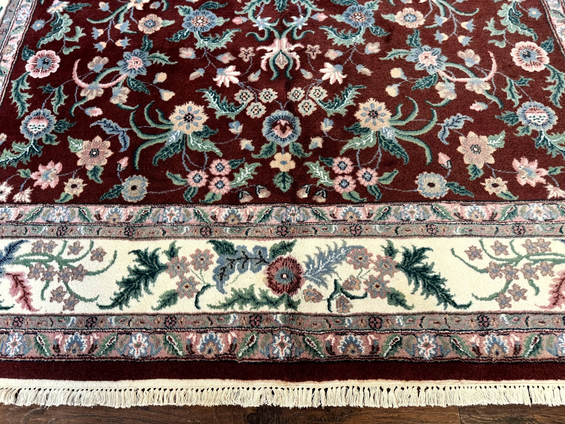 Indo Persian Rug 8x10, Red and Ivory, Floral Allover, Handmade Wool Area Rug - Nuvé