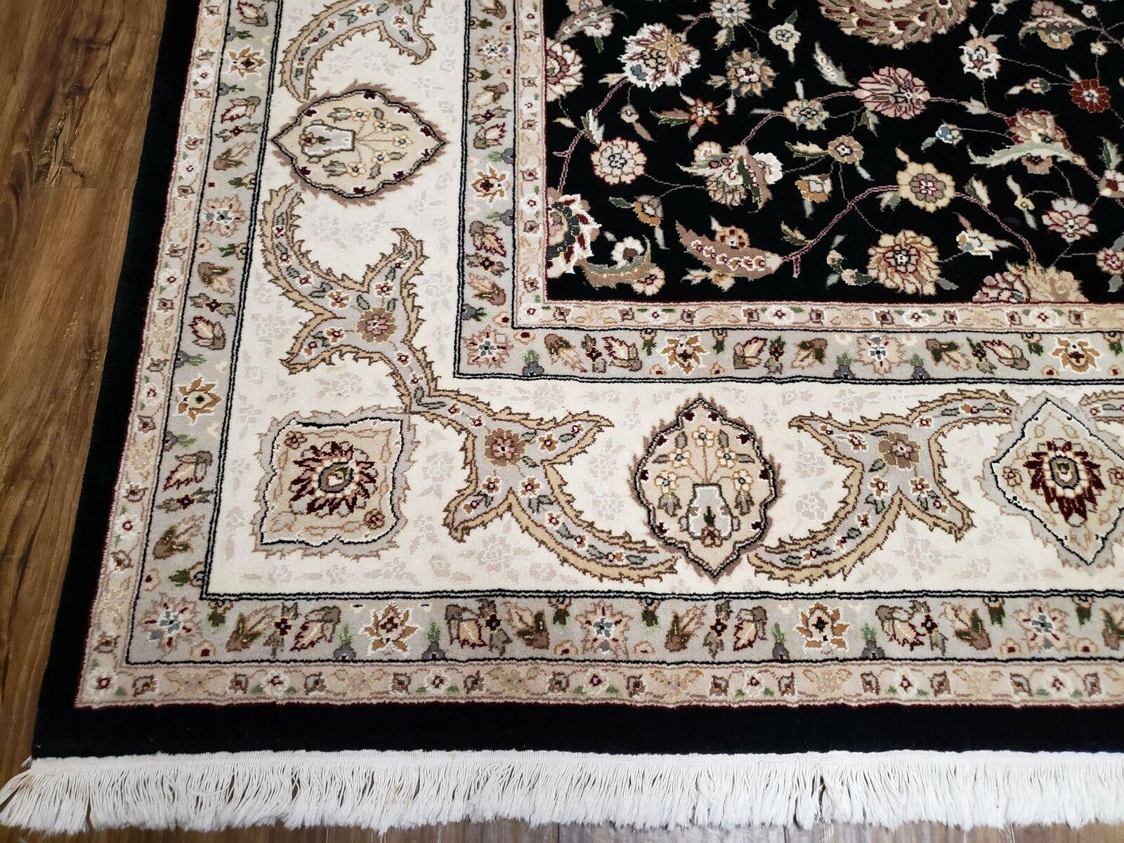 8' 5" X 11' 6" Vintage Handmade Oriental Floral Wool Rug Silk Accent Black Nice - Nuvé