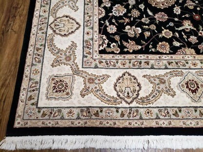 8' 5" X 11' 6" Vintage Handmade Oriental Floral Wool Rug Silk Accent Black Nice - Nuvé