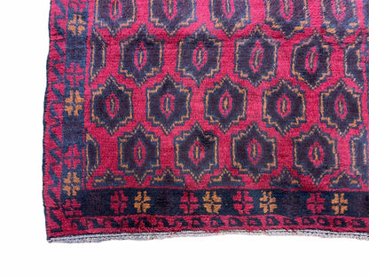 2' 10" X 4'7" Vintage Handmade Tribal Wool Rug Balouchi Rug Afghan Rug Red Blue - Nuvé