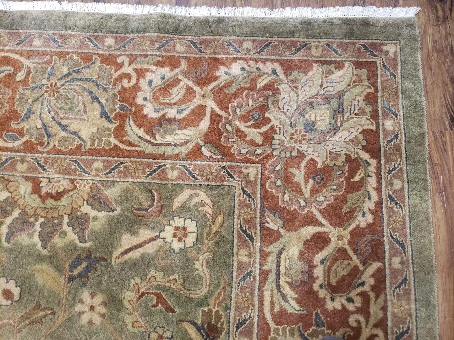 Vintage Indo Mahal Area Rug 9x12, Wool Hand-Knotted Laurel Green & Auburn Indian Carpet, 9 x 12 Floral Carpet, Living Room Rug - Nuvé