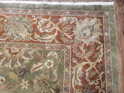 Vintage Indo Mahal Area Rug 9x12, Wool Hand-Knotted Laurel Green & Auburn Indian Carpet, 9 x 12 Floral Carpet, Living Room Rug - Nuvé