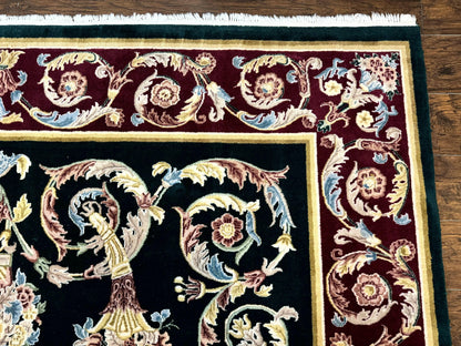Aubusson Rug 9x12, Dark Green, European Design, Vintage Fine Handmade Carpet, Elegant - Nuvé