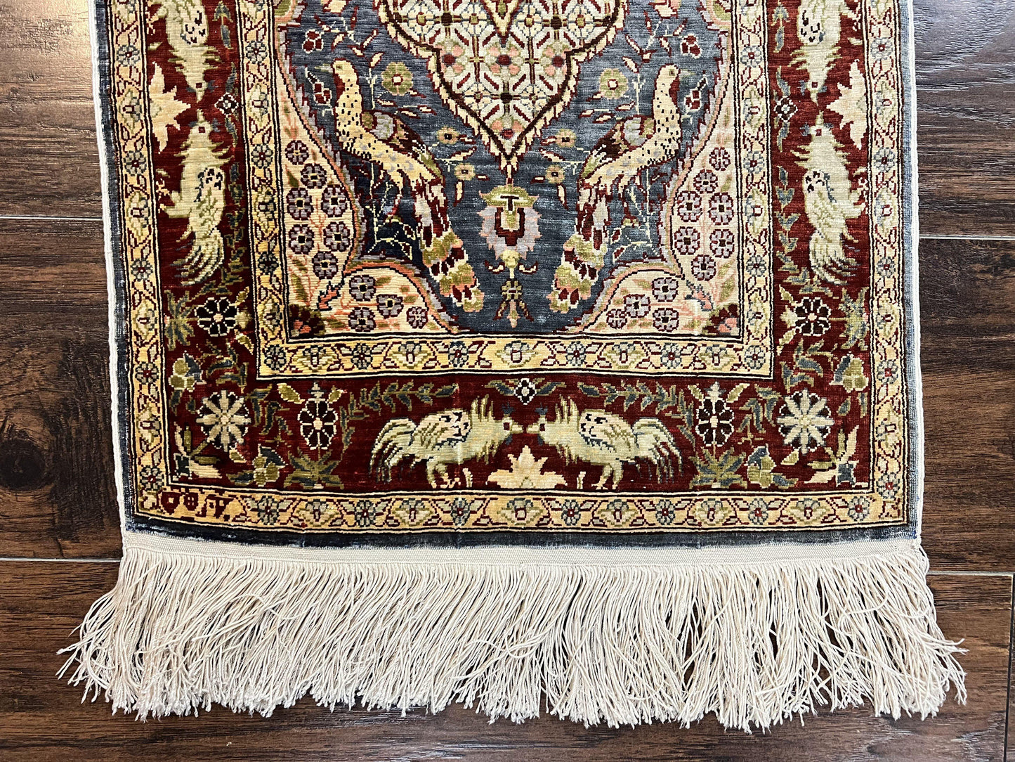Silk Turkish Hereke Rug 2x3, Peacocks Birds, Signature from Master Weaver, Super Finely Hand Knotted 550 KPSI, Animal Pictorials - Nuvé