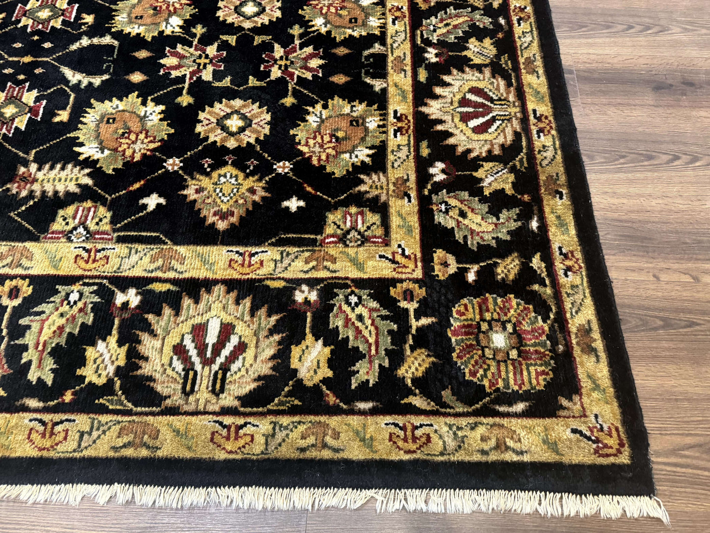 Indo Persian Mahal Rug 8x10, Black and Gold, Wool Hand Knotted Oriental Carpet - Nuvé