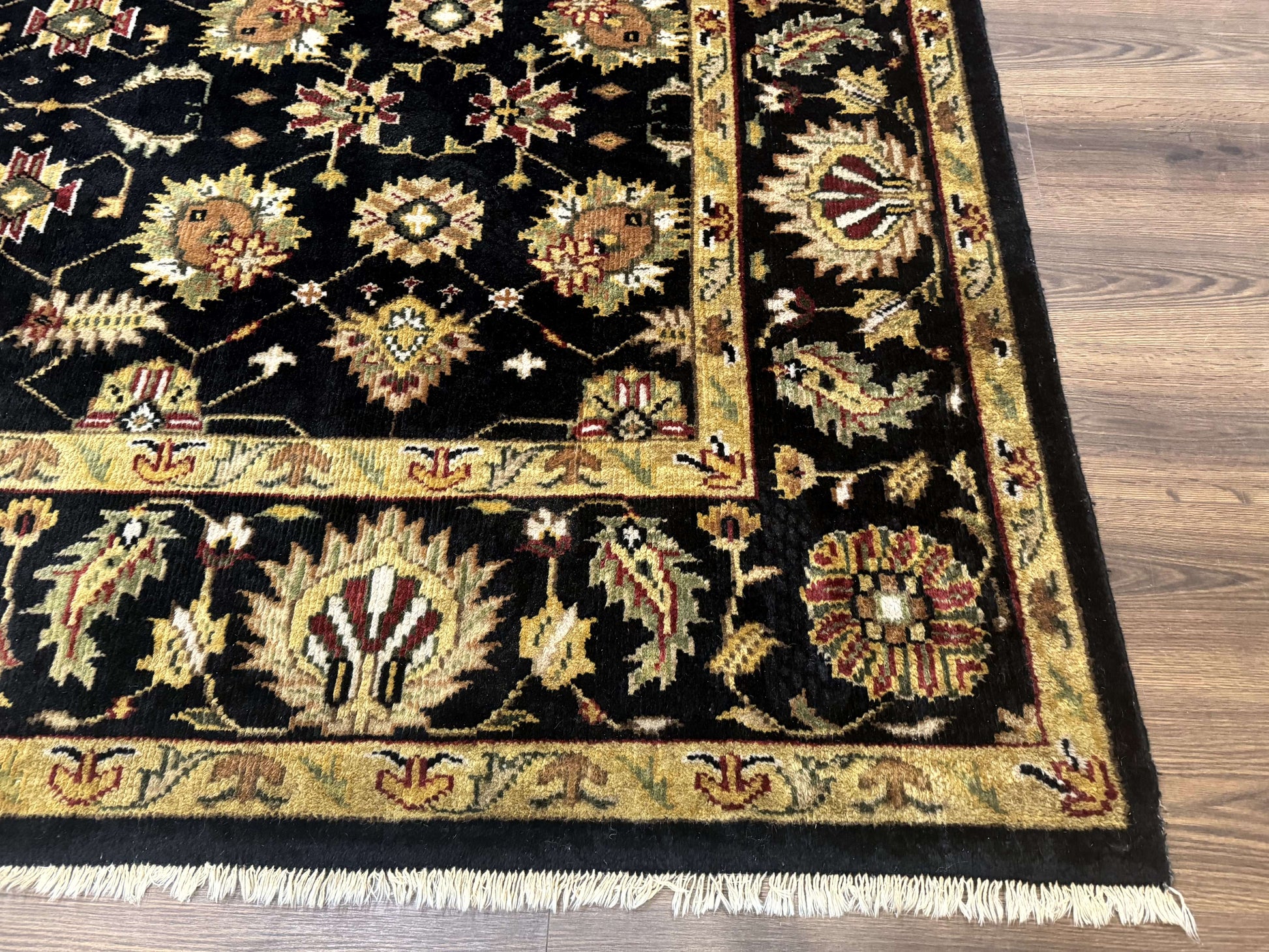 Indo Persian Mahal Rug 8x10, Black and Gold, Wool Hand Knotted Oriental Carpet - Nuvé