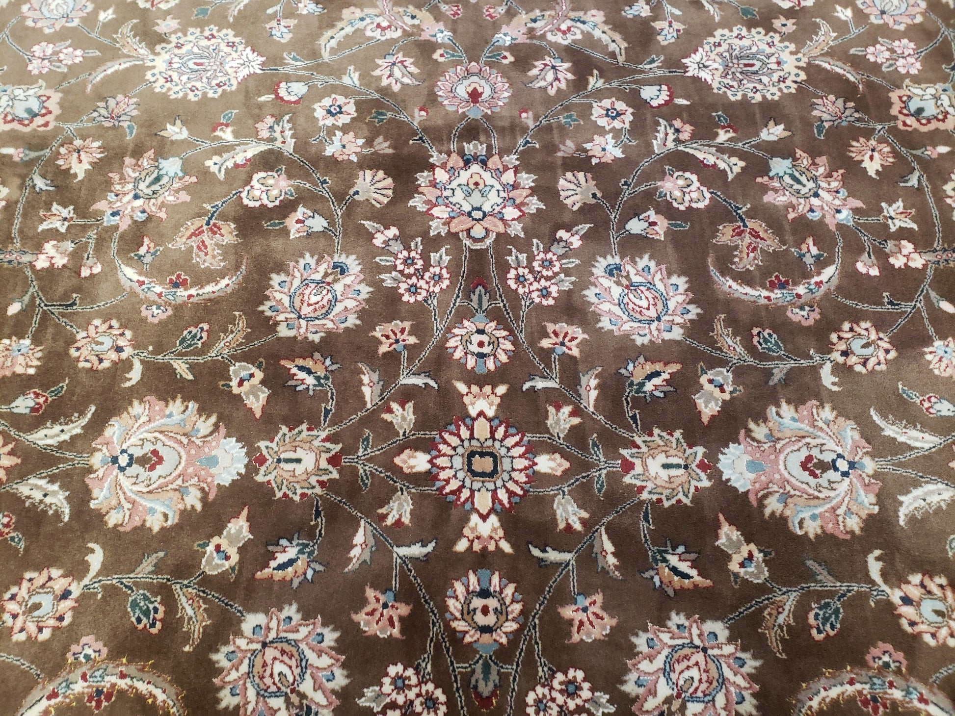 Vintage Pak-Persian Area Rug 9x12, Wool Hand-Knotted Spice Brown & Ivory Traditional Fine Oriental Carpet, Pakistani Carpet, 9 x 12 Fine Rug - Nuvé