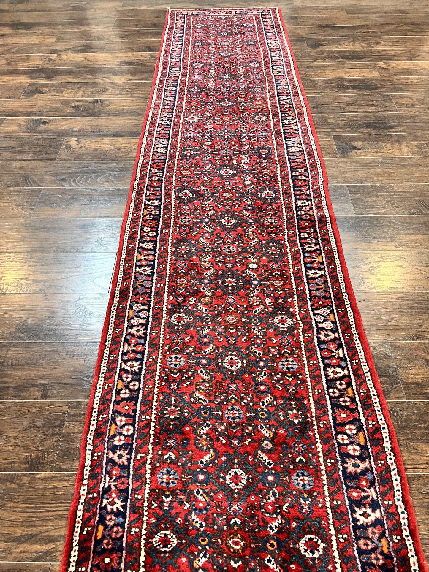 Long Persian Runner Rug 2.9 x 17, Red Handmade Wool Rug for Hallway, Antique Persian Carpet, 17ft Runner, Persian Hamadan Dargazine Rug - Nuvé