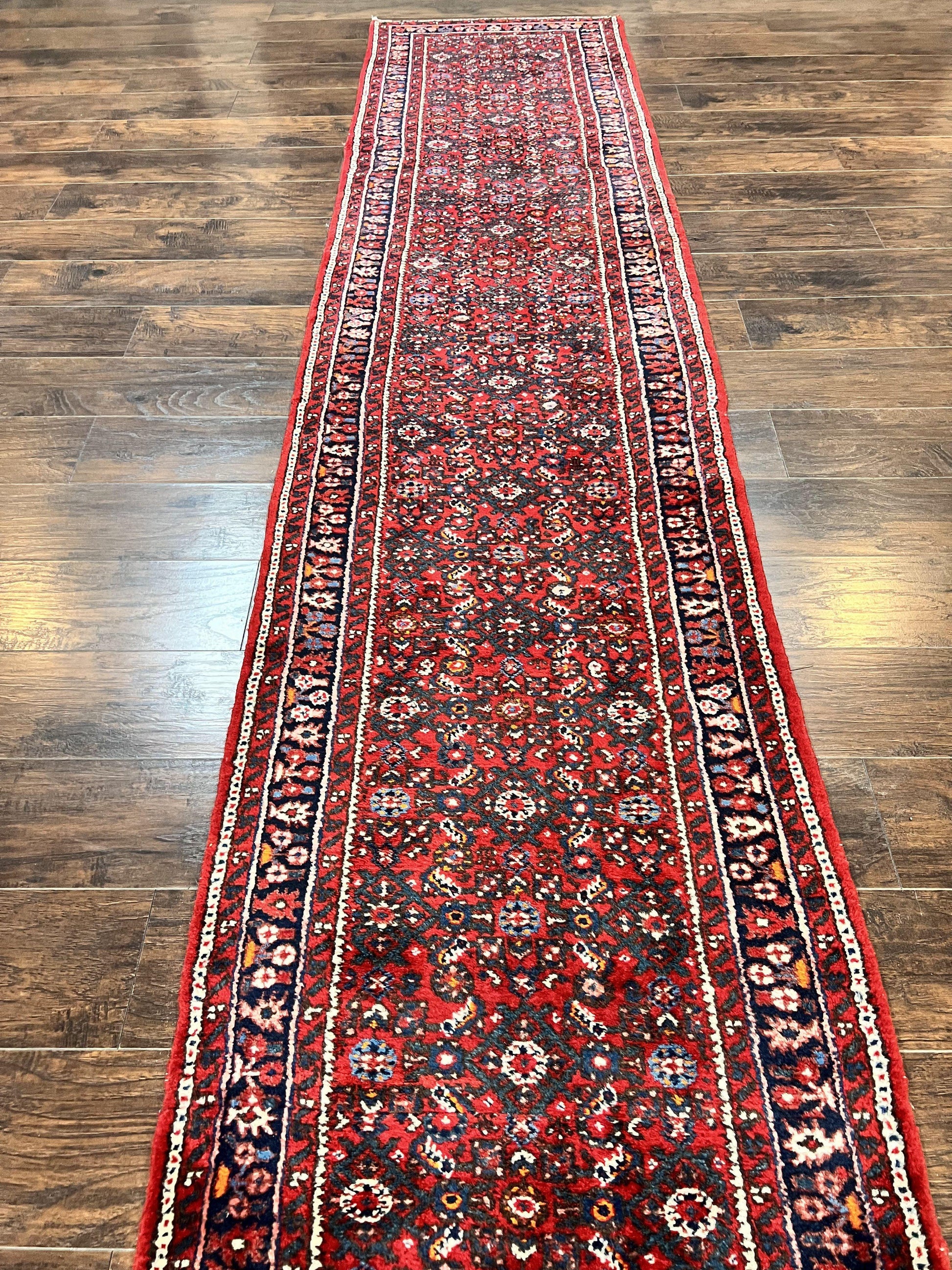 Long Persian Runner Rug 2.9 x 17, Red Handmade Wool Rug for Hallway, Antique Persian Carpet, 17ft Runner, Persian Hamadan Dargazine Rug - Nuvé
