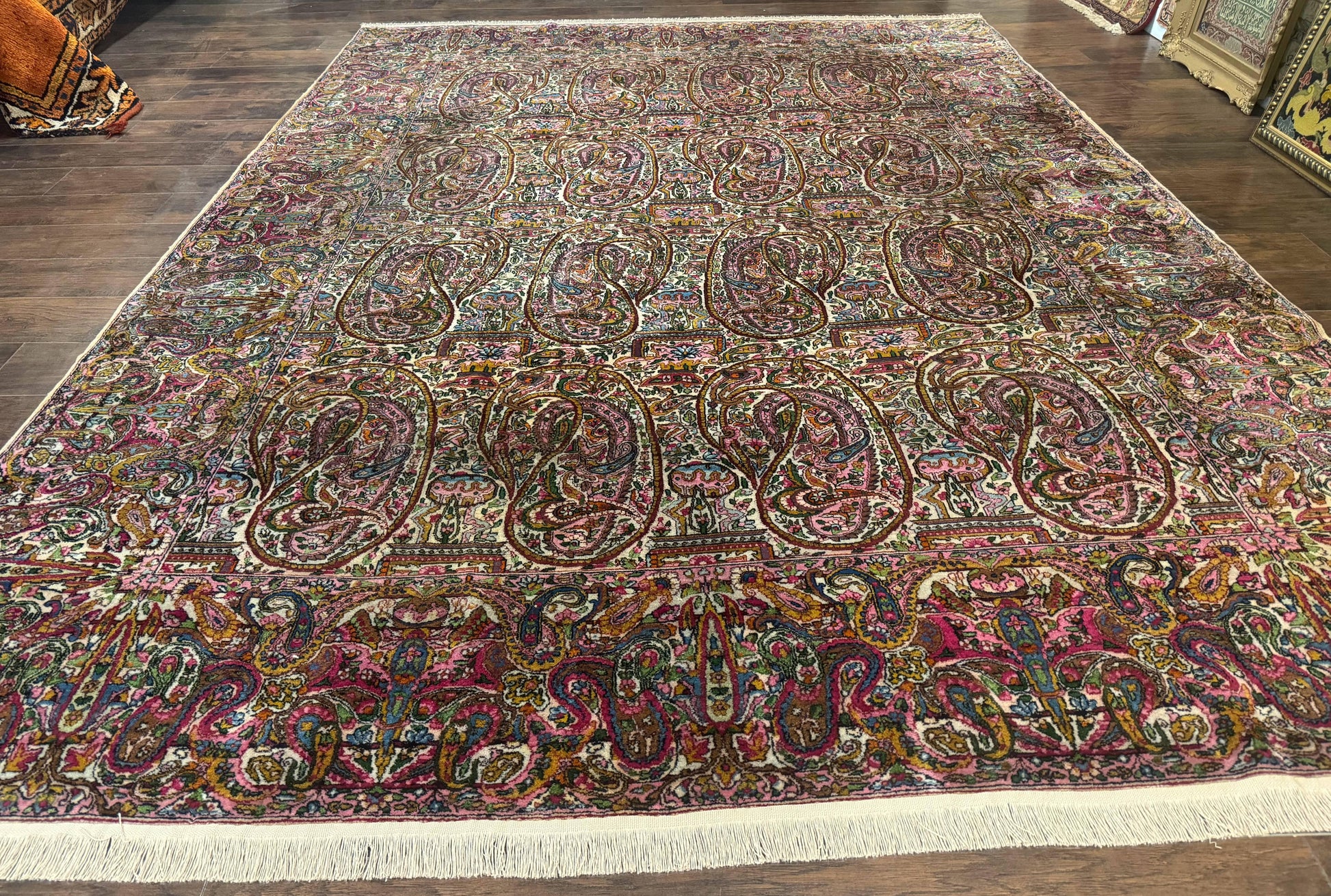 Rare Antique Persian Kerman Lavar Rug 9x12, Boteh Paisley Design - Nuvé