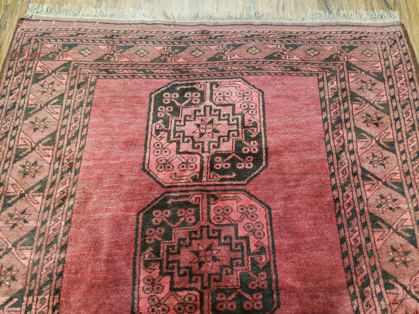 Antique Bukhara Area Rug, Vintage Afghan Bokhara Bashir Rug, 4x6 Hand-Knotted Oriental Carpet, Red & Black Wool Rug, 4' x 5'9 - Nuvé