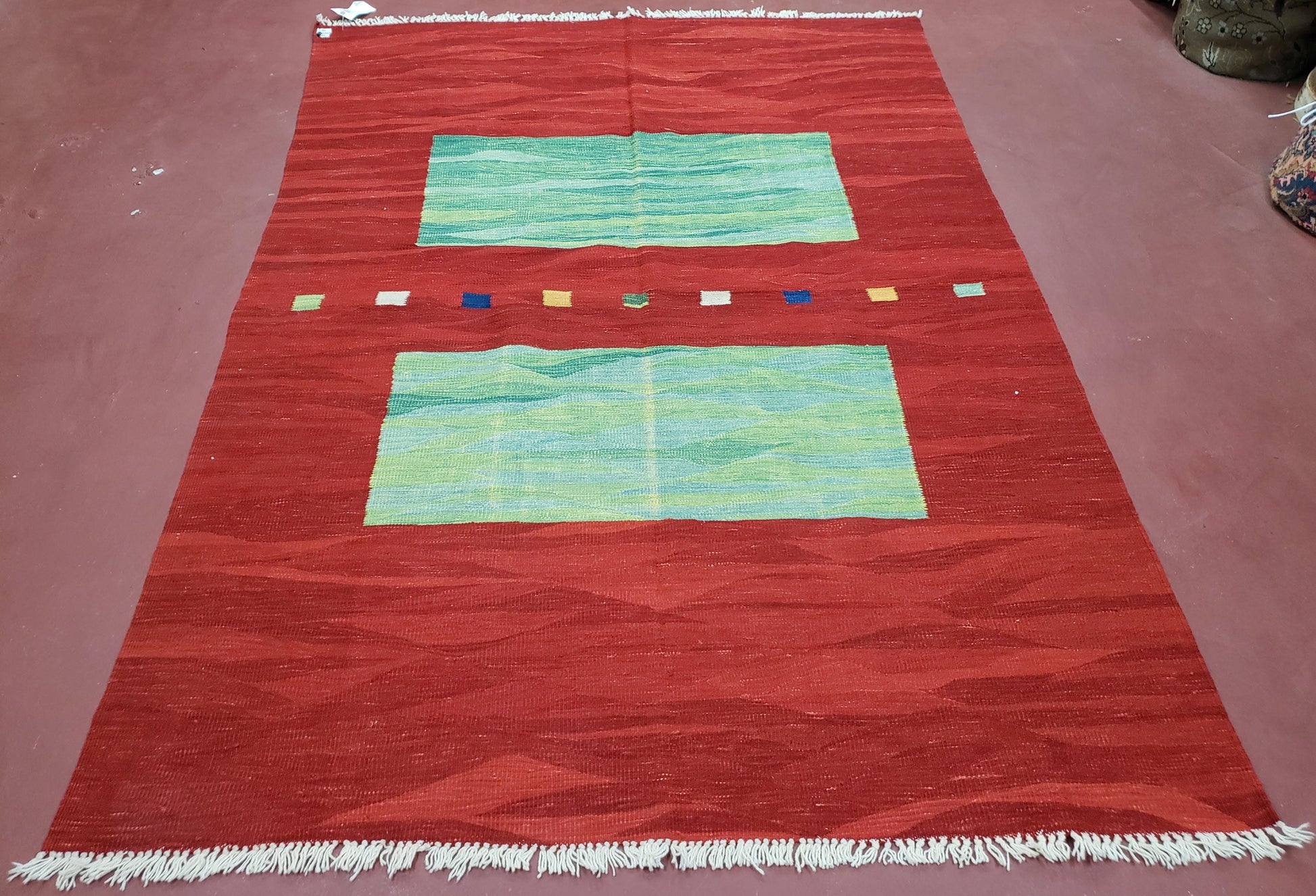 Red Turkish Kilim Rug, 5x7 - 6x8 Rugs, Red and Green Kilim Carpet, Kilim Area Rugs, Flatweave No Pile Rug, New Turkish Rug, Handmade Kilim - Nuvé
