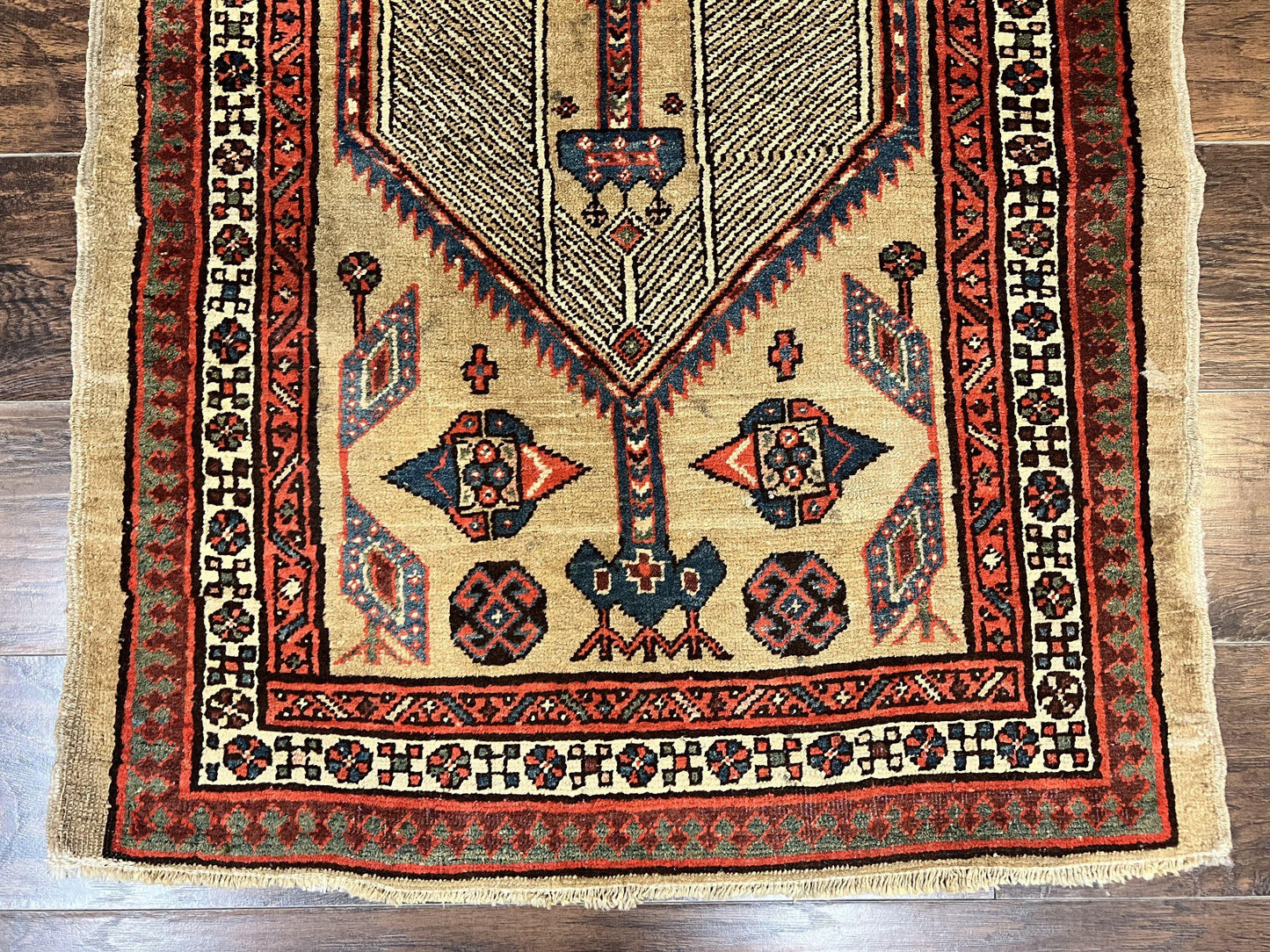 Antique Persian Runner 3 x 7, Camel Hair Runner 3x7 ft, Handmade Hallway Rug, Geometric Design, Tribal Rug, Persian Sarab Rug 3x7 - Nuvé