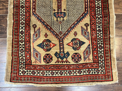 Antique Persian Runner 3 x 7, Camel Hair Runner 3x7 ft, Handmade Hallway Rug, Geometric Design, Tribal Rug, Persian Sarab Rug 3x7 - Nuvé