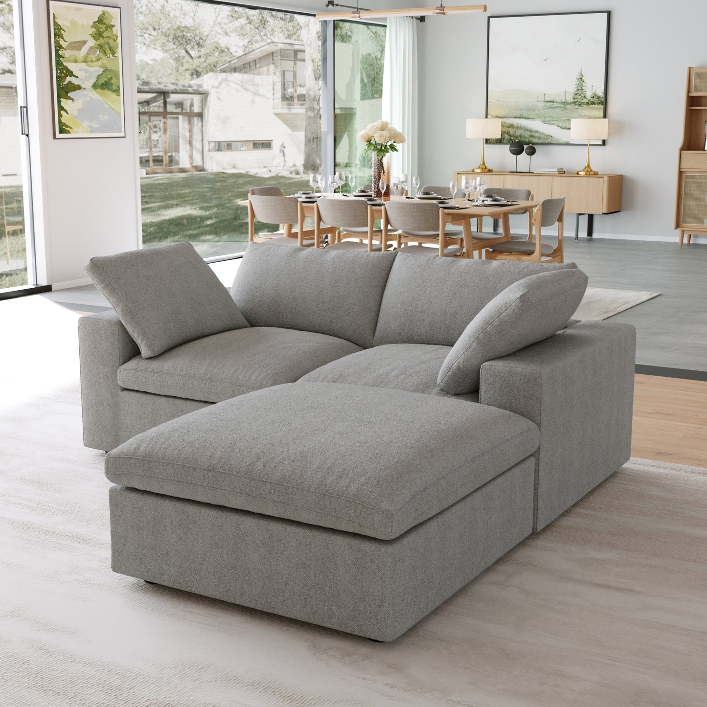 Nuvé® Solace Modular Bouclé Cloud Sofa - Space Grey - 2-Seater Sectional Sofa with Ottoman - Nuvé