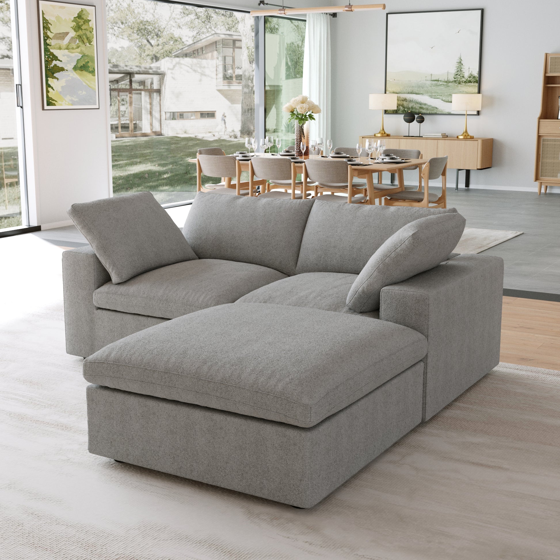 Nuvé® Solace Modular Bouclé Cloud Sofa - Space Grey - 2-Seater Sectional Sofa with Ottoman - Nuvé