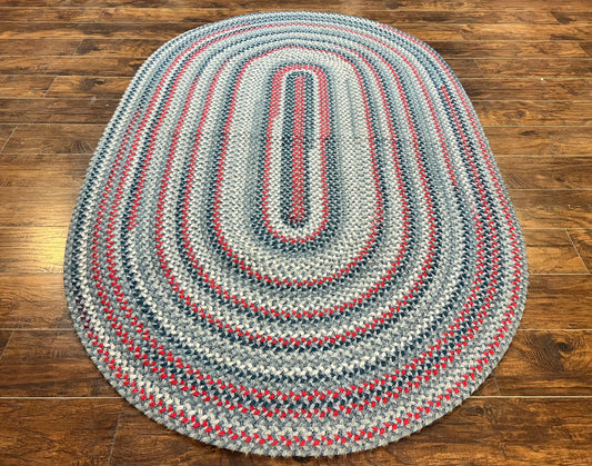 American Oval Braided Rug 5x8, Vintage Multicolor Handmade Wool 5 x 8 Carpet - Nuvé