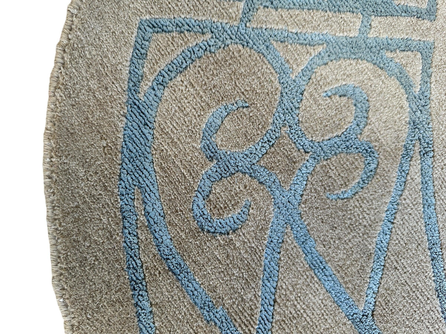 Hand-Knotted Tibetan Rug - 6' x 6'1" Round - Wool & Silk - Elegant Blue Border Design - Nuvé