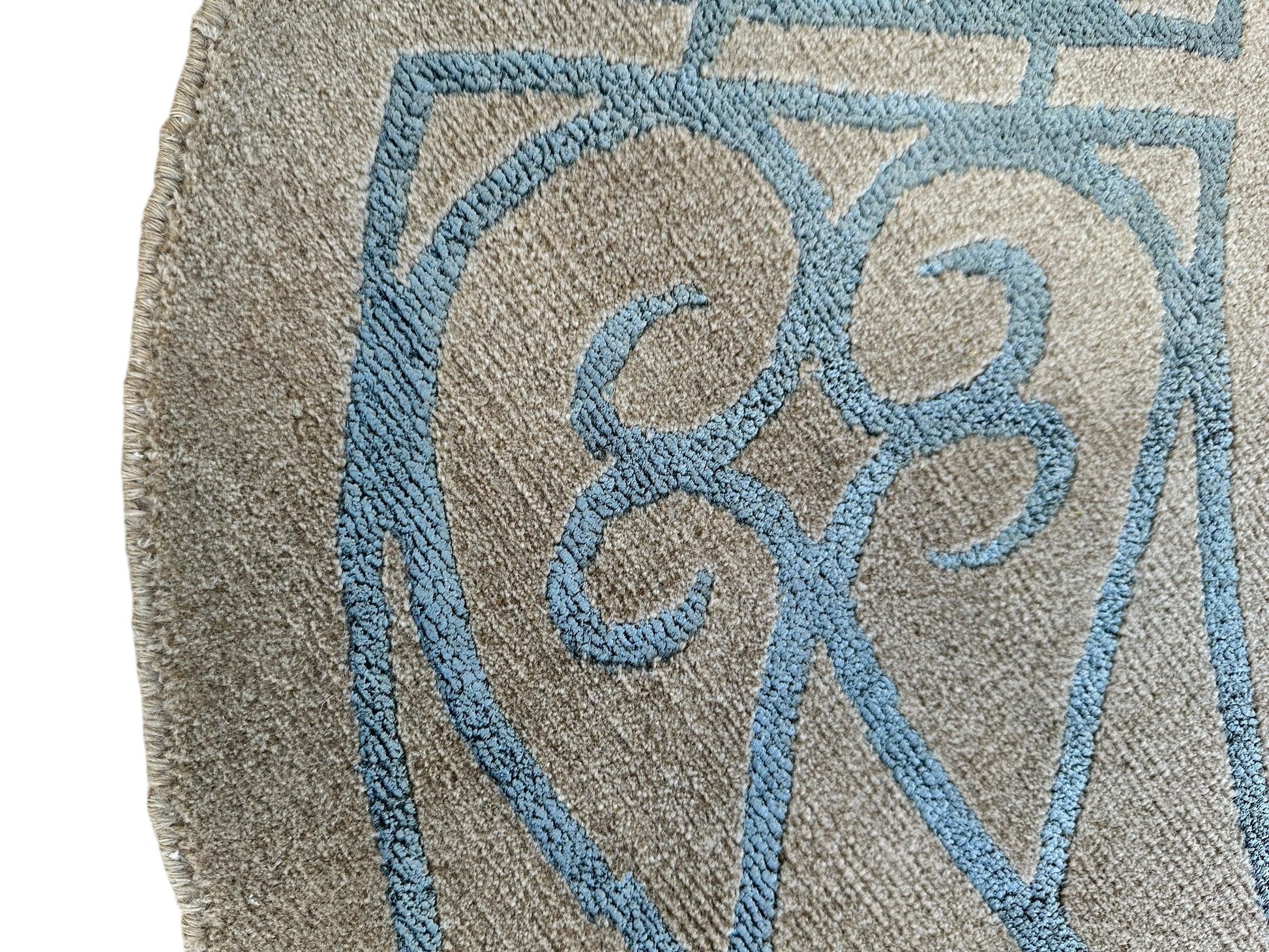 Hand-Knotted Tibetan Rug - 6' x 6'1" Round - Wool & Silk - Elegant Blue Border Design - Nuvé