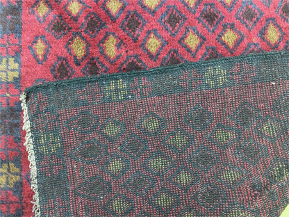 3x5 New Vintage Handmade Tribal Wool Rug Balouch Rug Afghan Rug Red Blue Diamond - Nuvé