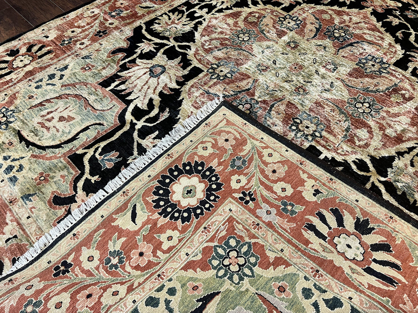 Pak Persian Rug 8x10, Pakistani Mahal Sultanabad Carpet, Signature from Master Weaver, Shiny Wool, Black Red Vintage Handmade Medallion Rug - Nuvé