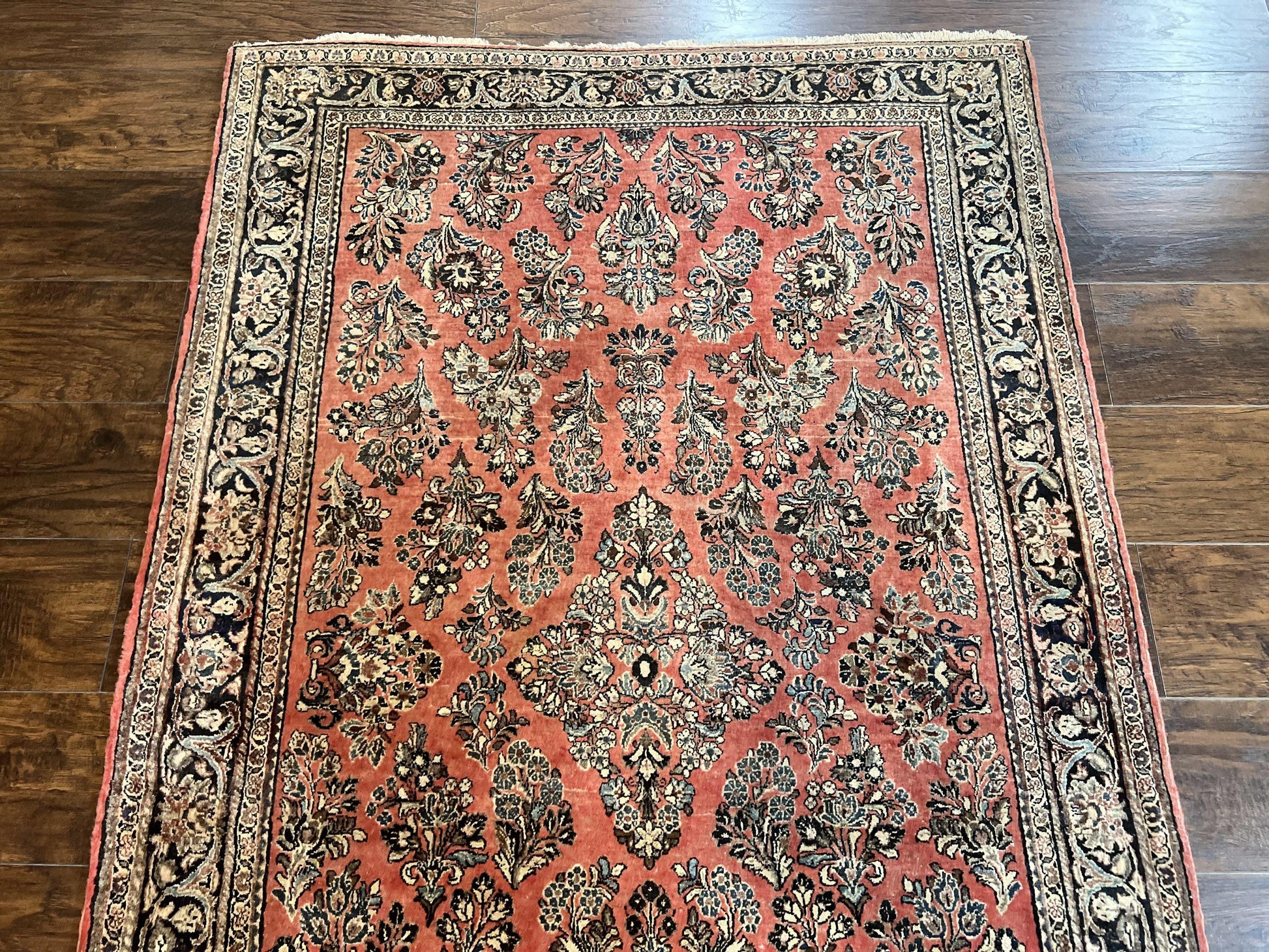 Antique Persian Sarouk Rug 4x7, Hand Knotted Wool Red Persian Carpet, Floral, Fine 300 KPSI - Nuvé