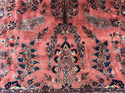 Indo Sarouk Rug 10x14, Vintage Indian Persian Area Rug 10 x 14, Wool Hand-Knotted Oriental Carpet, Red Floral Allover Large Rug, Beautiful - Nuvé