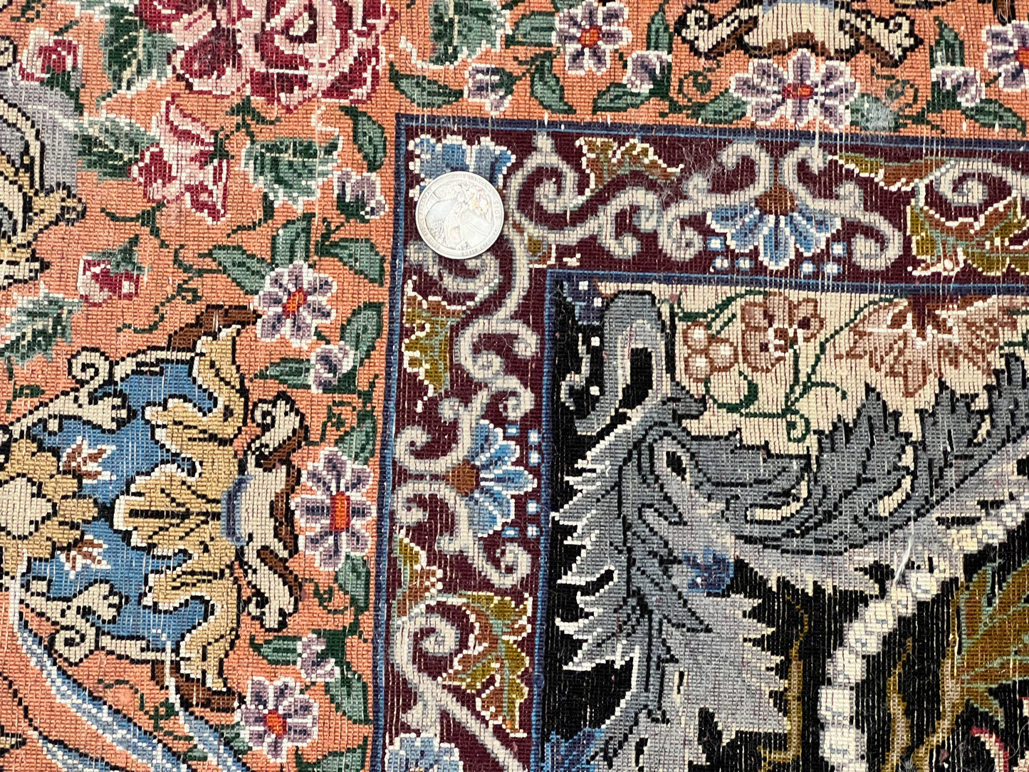 Wonderful Persian Isfahan Rug 3.7 x 5, Kork Wool on Silk Foundation, Very Fine 460 KPSI, Tree of Life Persian Vase Design Animal Pictorials Peacocks - Nuvé