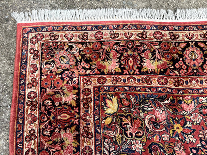 Large Antique Persian Sarouk Rug 11x18, Red, Floral Allover, Palace Size Wool Handmade Carpet - Nuvé