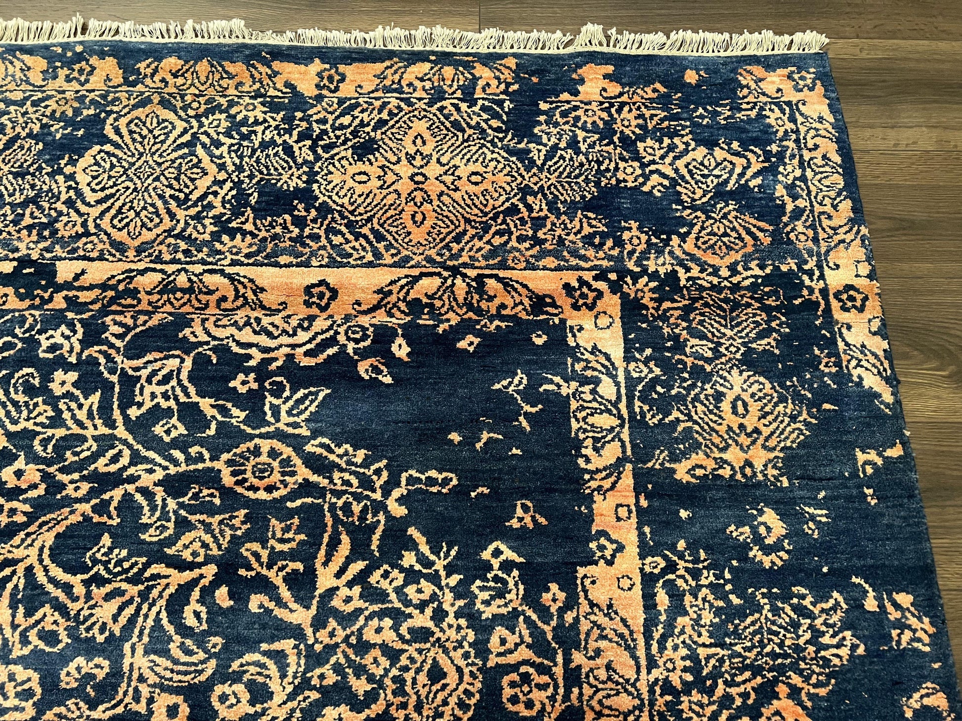 Area Rug 8x10 High Quality Handmade Oriental Carpet, Modern Contemporary Rug, Rug for Living Room, Wool Rug, Blue and Gold, Pakistani Rug - Nuvé