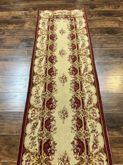 Needlepoint Runner Rug 2.5 x 10.7, Tan Runner Rug, Flatweave Runner, Aubusson European Design, Needlepoint Rug, Long Runner, Hallway Rug - Nuvé
