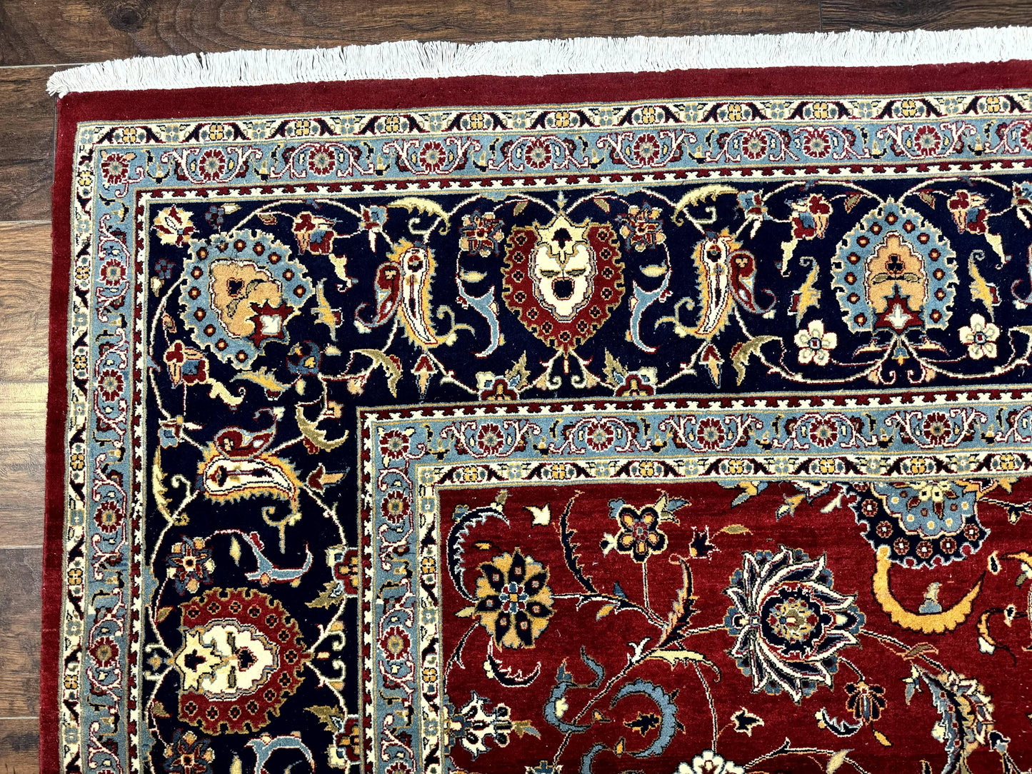 Pak Persian Rug 9x12, Red and Navy Blue, Floral Allover, Hand Knotted Vintage Wool Carpet, Fine 260 KPSI - Nuvé