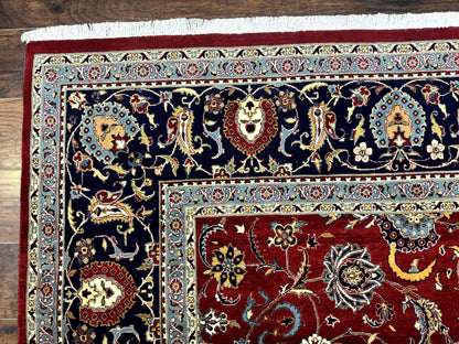 Pak Persian Rug 9x12, Red and Navy Blue, Floral Allover, Hand Knotted Vintage Wool Carpet, Fine 260 KPSI - Nuvé