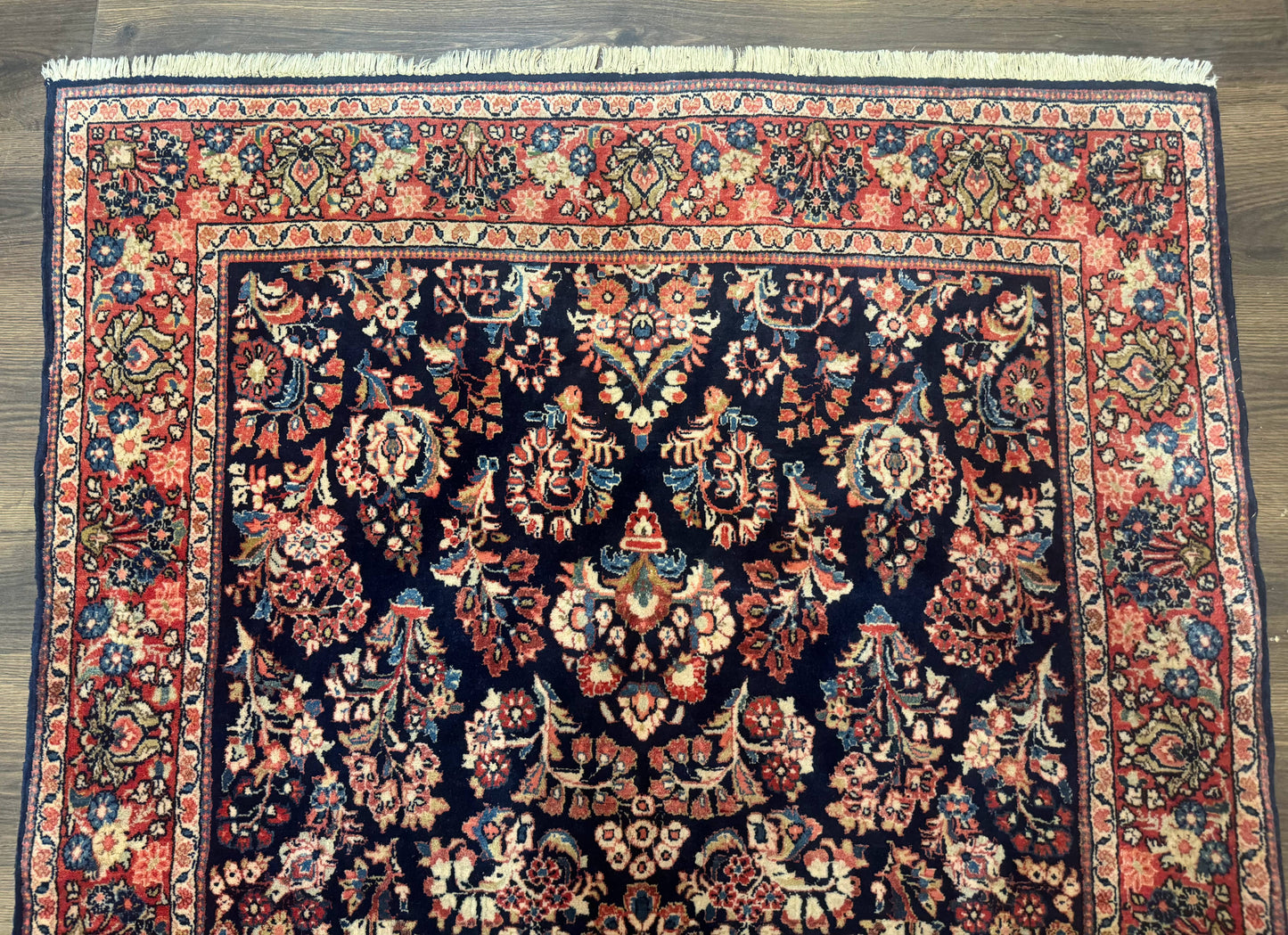 Navy Blue Persian Rug 4x6, Sarouk Mohajeran Carpet, Antique Persian Rug, Floral - Nuvé