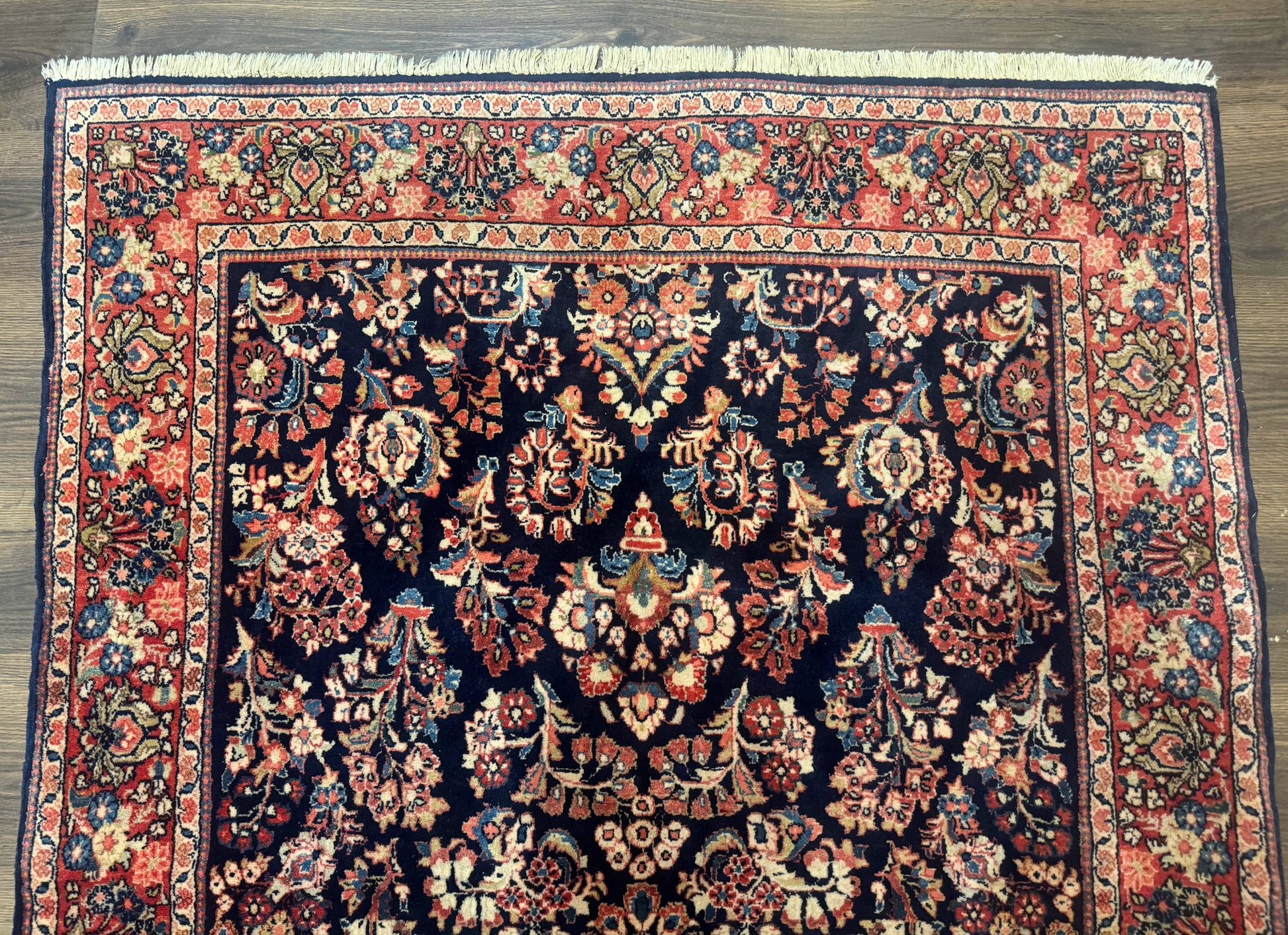 Navy Blue Persian Rug 4x6, Sarouk Mohajeran Carpet, Antique Persian Rug, Floral - Nuvé