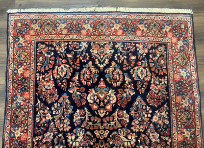 Navy Blue Persian Rug 4x6, Sarouk Mohajeran Carpet, Antique Persian Rug, Floral - Nuvé