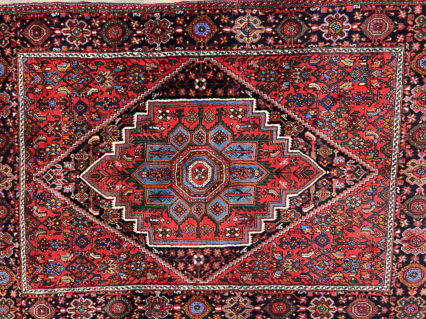 Fine Persian Bidjar Rug 3x5 ft, Ruby Red and Black, Geometric Medallion, Hand Knotted Semi Antique Oriental Bijar Carpet, Wool Area Rug, Tribal Rug - Nuvé