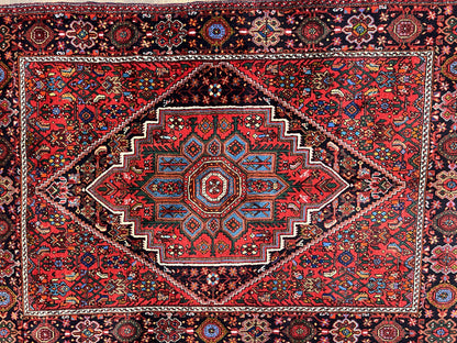 Fine Persian Bidjar Rug 3x5 ft, Ruby Red and Black, Geometric Medallion, Hand Knotted Semi Antique Oriental Bijar Carpet, Wool Area Rug, Tribal Rug - Nuvé