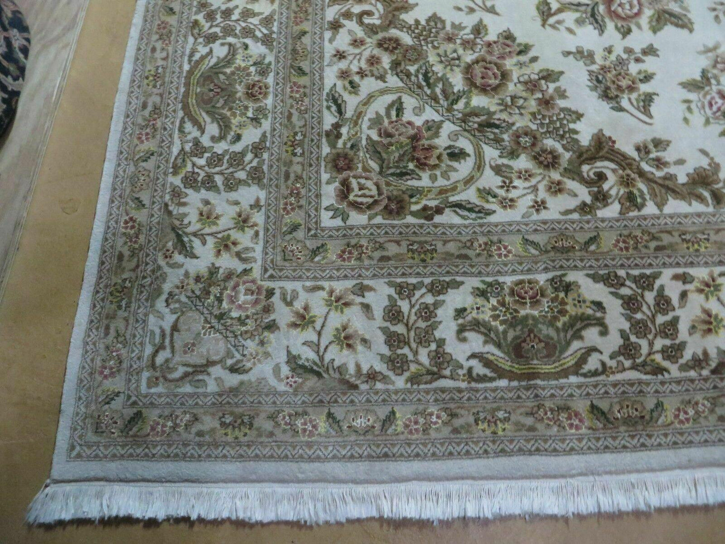 8' X 10' Handmade Chinese Floral Oriental Wool Silk Accent Rug Ivory Organic - Nuvé
