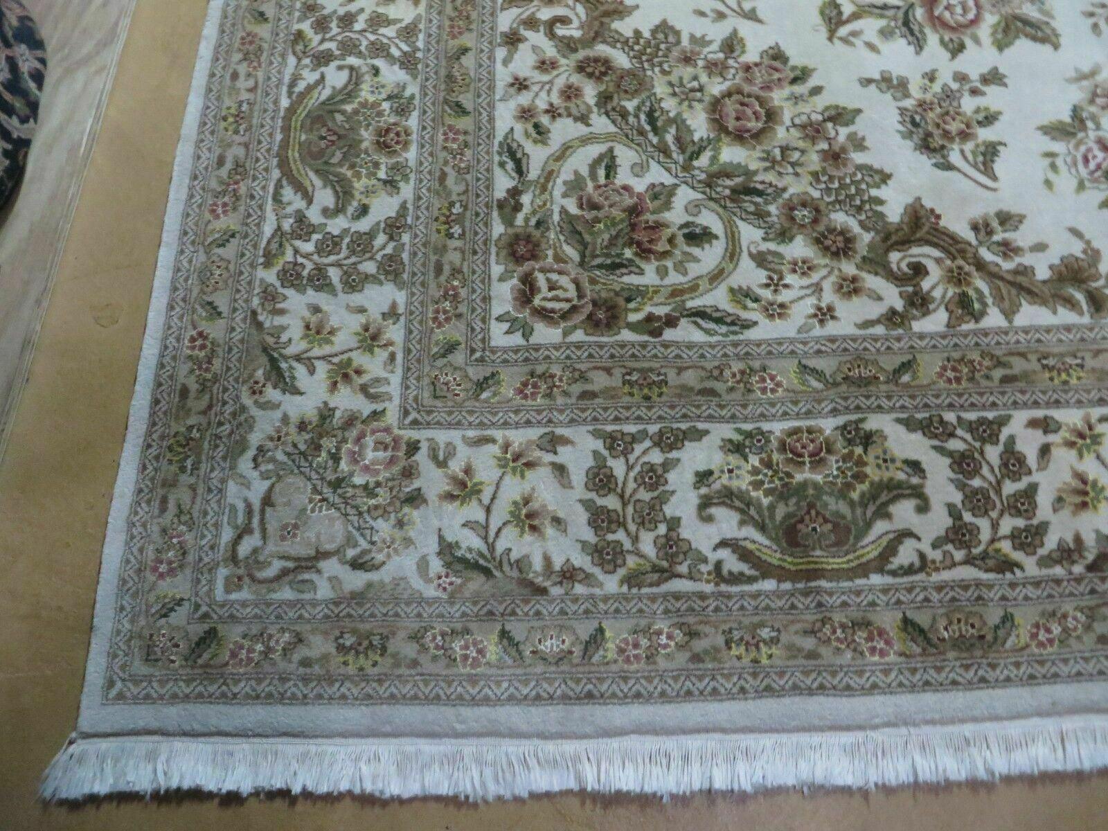 8' X 10' Handmade Chinese Floral Oriental Wool Silk Accent Rug Ivory Organic - Nuvé