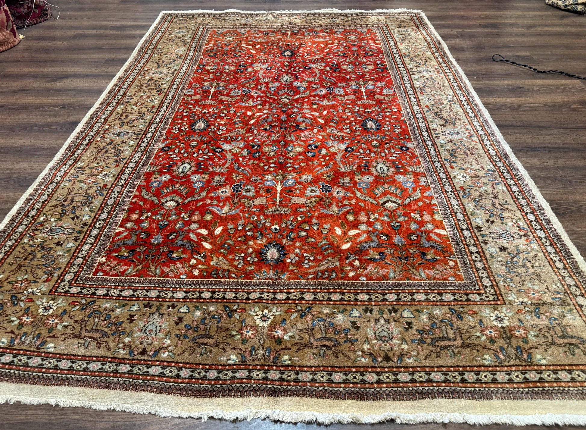 Persian Tabriz Rug 6x10, Burnt Orange and Tan, Animal Pictorials, Deer, Floral, Taba Tabae Carpet - Nuvé